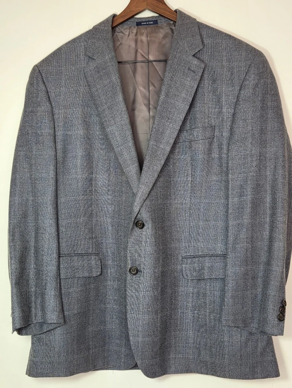 Ralph Lauren 48R Silk Wool Gray Plaid Blazer Old Money